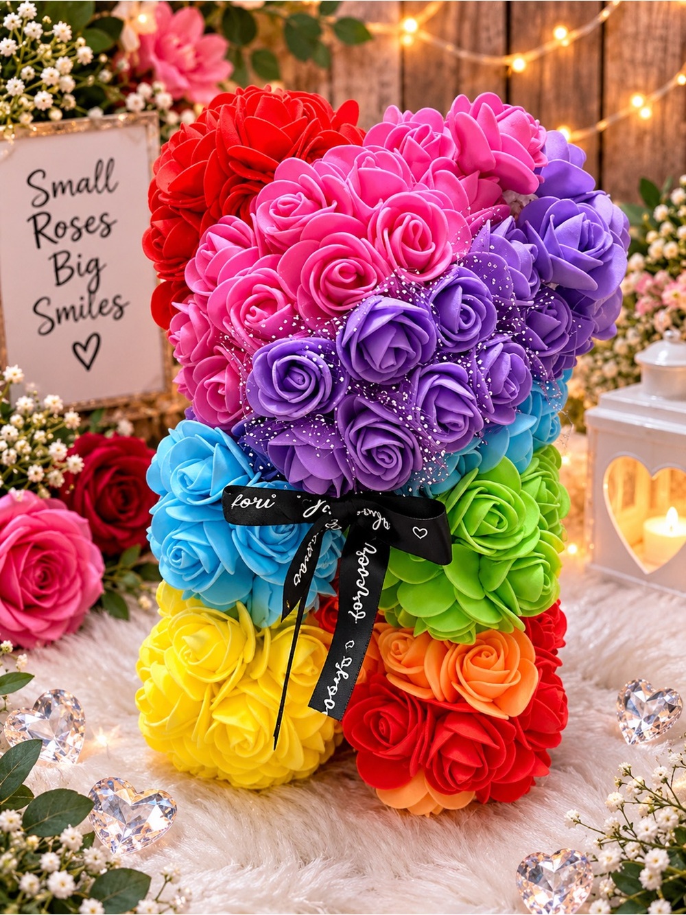 Foam Rose Bear Plush Decoration - Multicolor